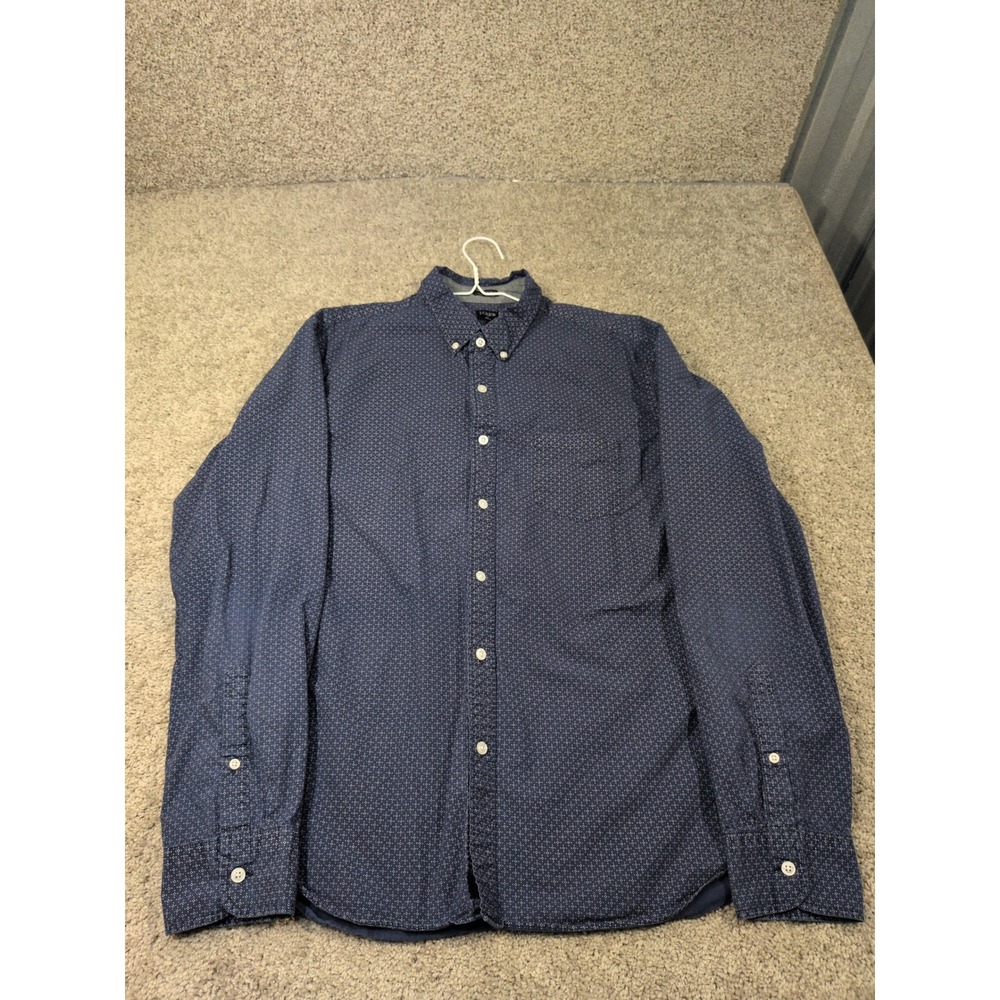 J.Crew Mens XL Slim Fit Button Down Shirt Navy Blue Geometric Print A0796 Cotton